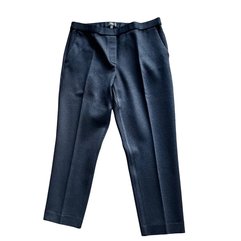 Theory Stretchy‎ Pinstripe Navy Blue Career Work Cropped Pants Women's Size 10